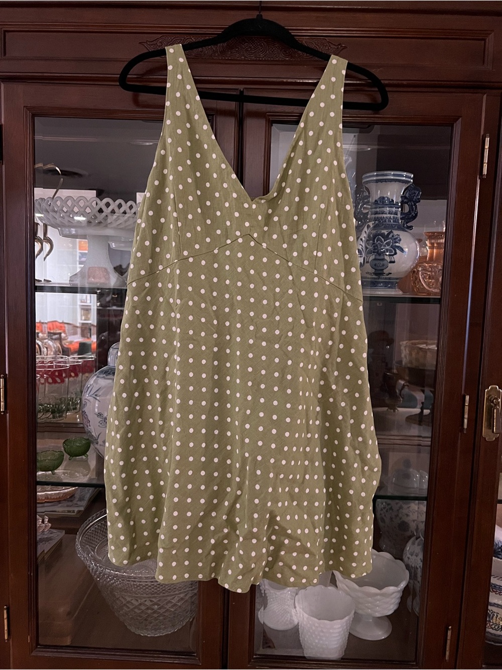 Abercrombie & Fitch Olive Green Polka Dot V-Neck Mini Dress size XL